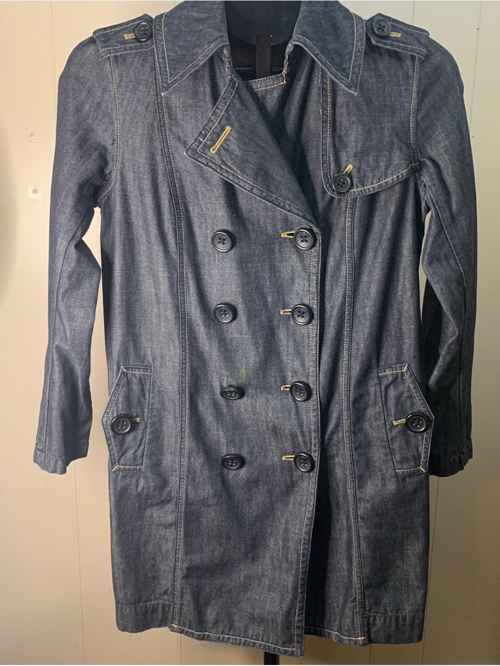 Women’s Gap 1969 Dark Blue Denim Double-Breasted Trench Coat XS